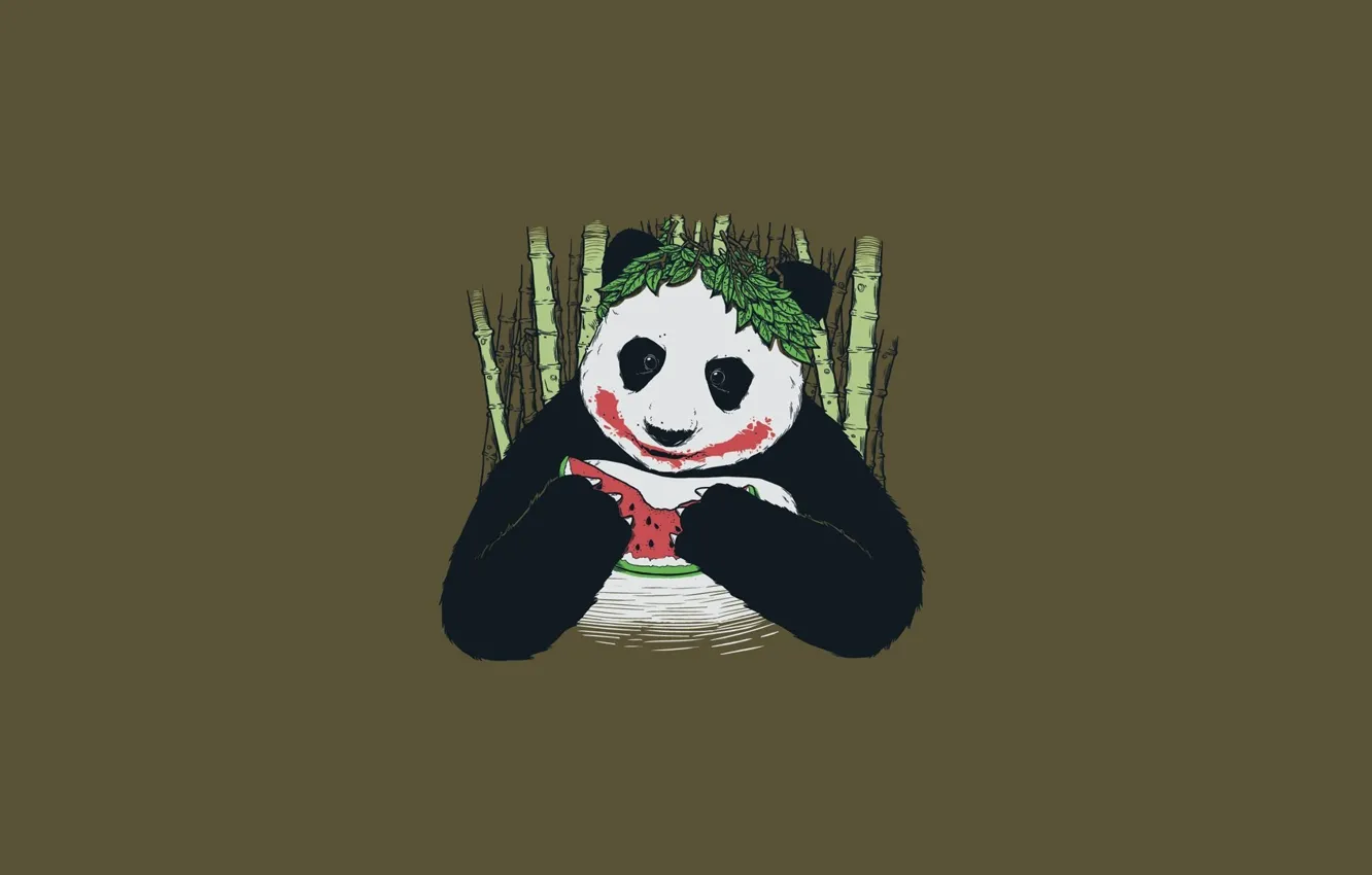 Фото обои черно-белая, бамбук, арбуз, панда, joker