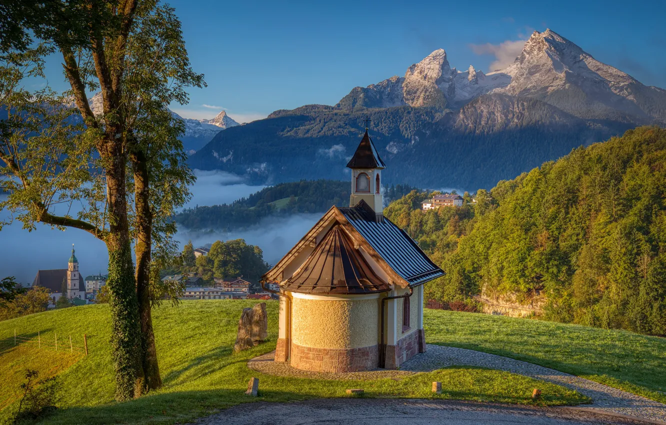 Фото обои пейзаж, горы, природа, дорожки, Германия, Альпы, часовня, Berchtesgaden