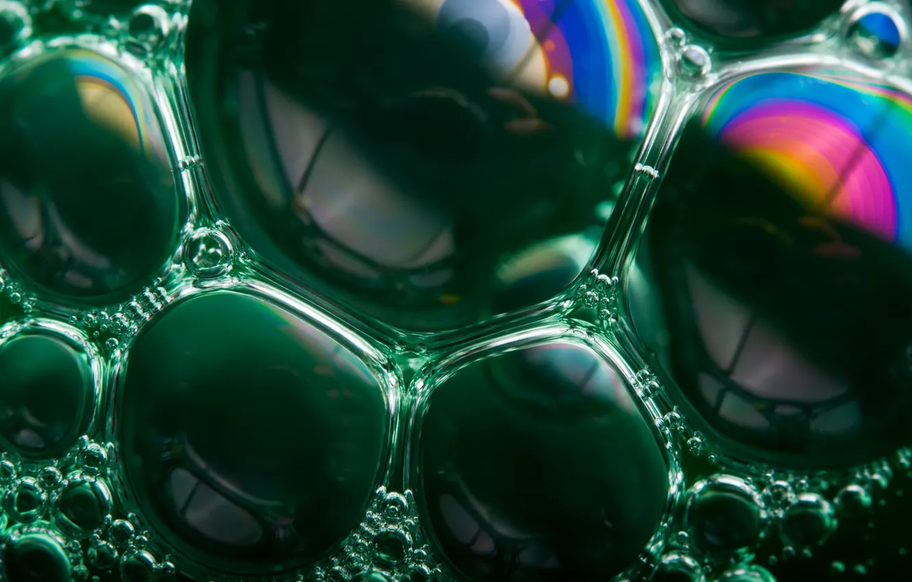 Фото обои пузыри, green, rainbow, bubbles, soap, Soap Bubble Rainbows