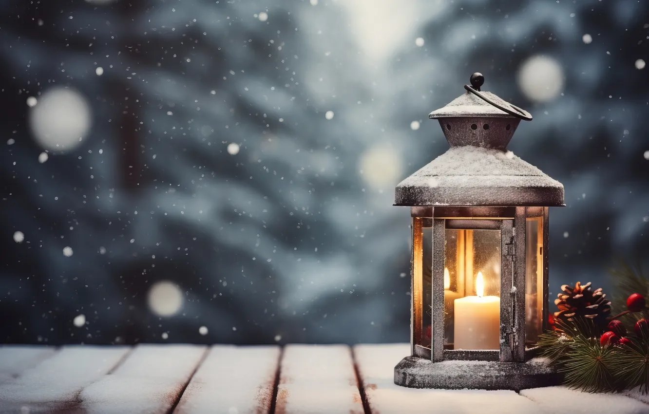 Фото обои зима, снег, ночь, Рождество, фонарь, Новый год, Christmas, night