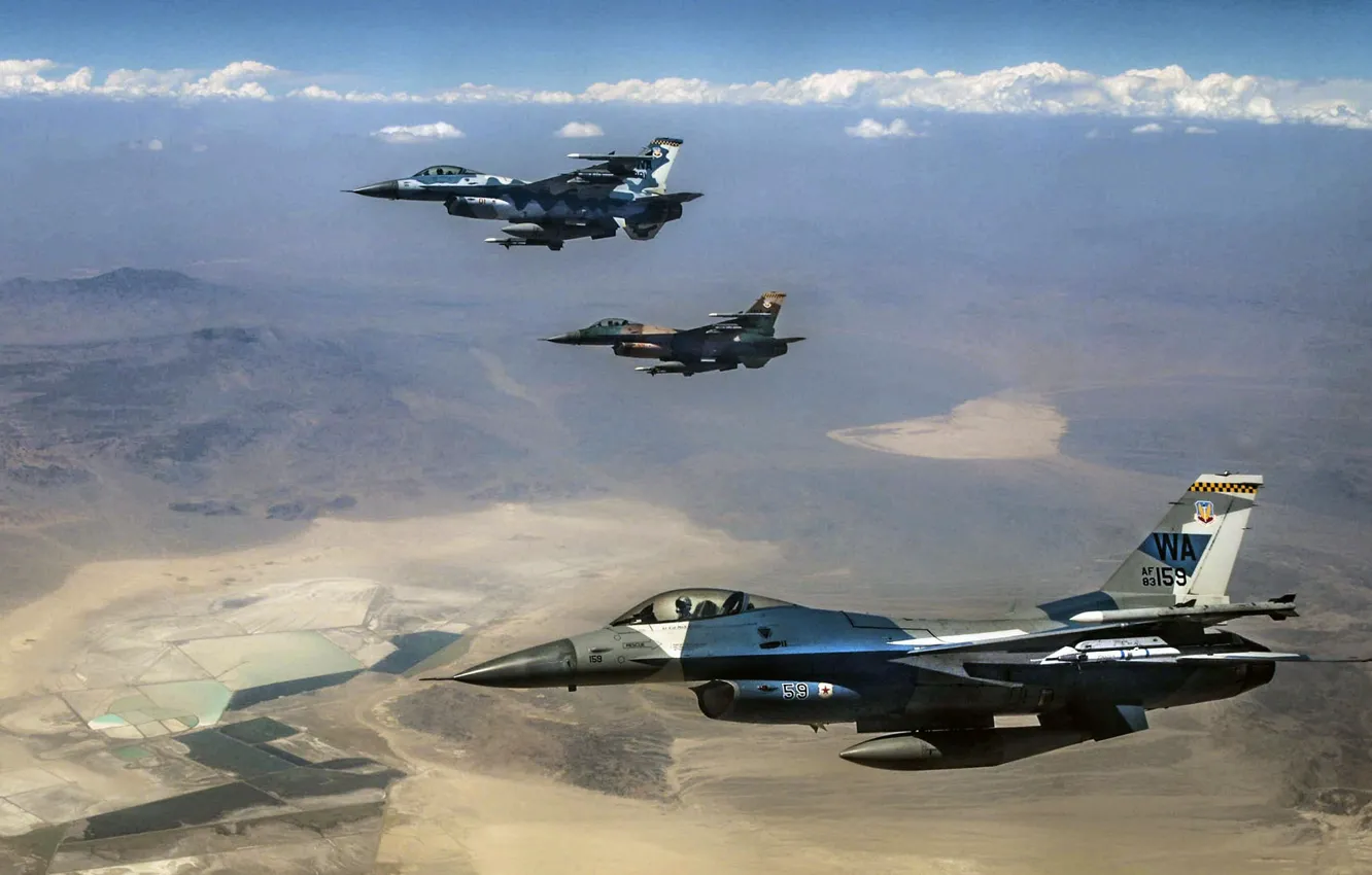 Фото обои F-16, Fighting Falcon, General Dynamics, многоцелевой истребитель четвёртого поколения, американский многофункциональный лёгкий, 64th Aggressor Squadron