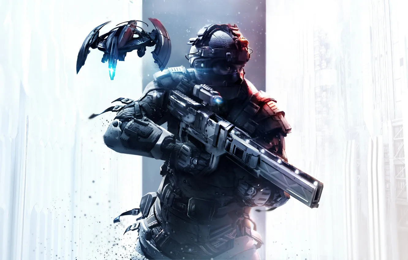 Фото обои оружие, робот, солдат, броня, экипировка, защитник, Sony Computer Entertainment, Guerrilla Games