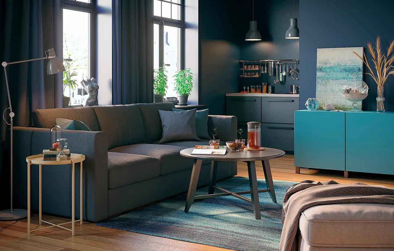 Фото обои дизайн, стиль, интерьер, кухня, гостиная, мягкая мебель, ИКЕА, IKEA idea decor