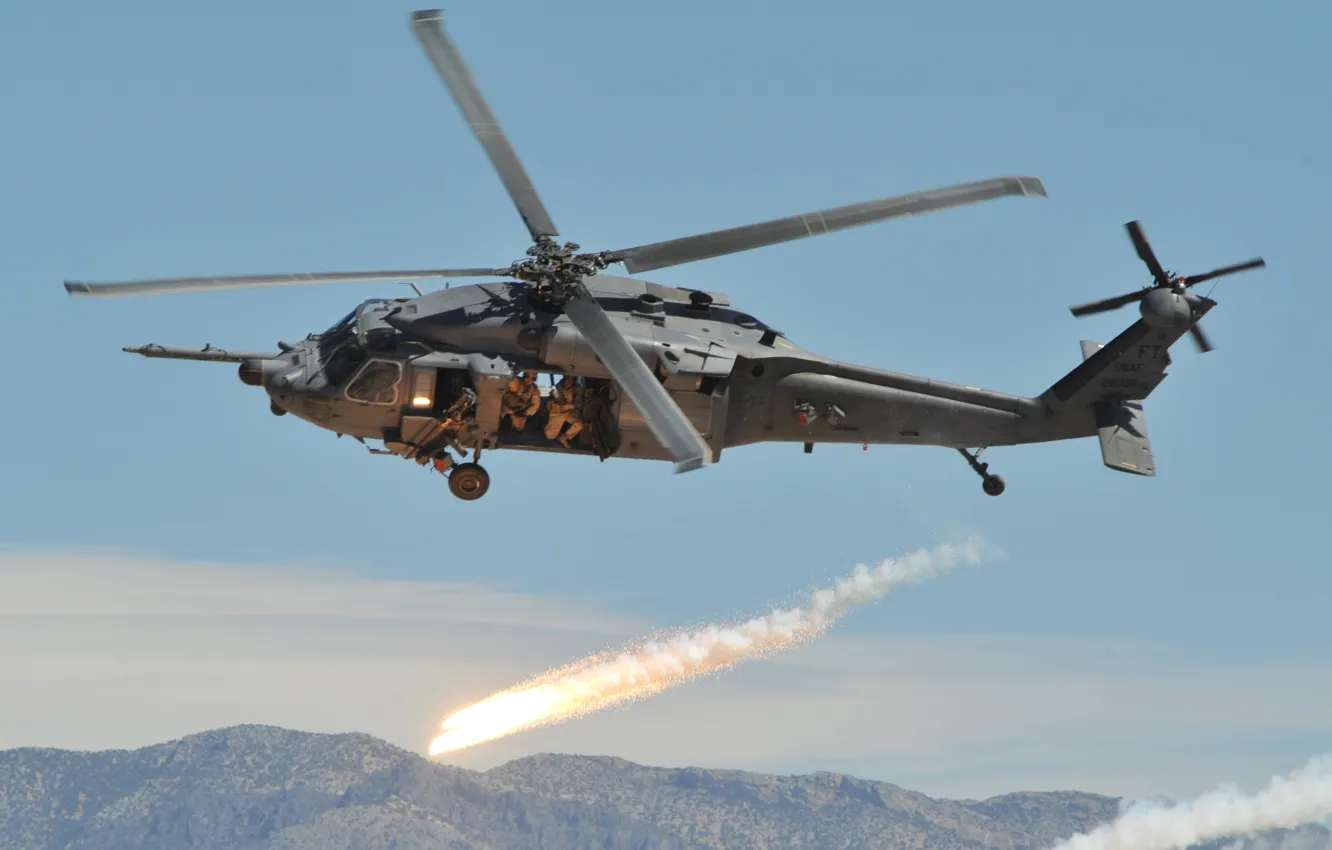 Фото обои горы, полёт, вертолёт, Black Hawk, MH-60G