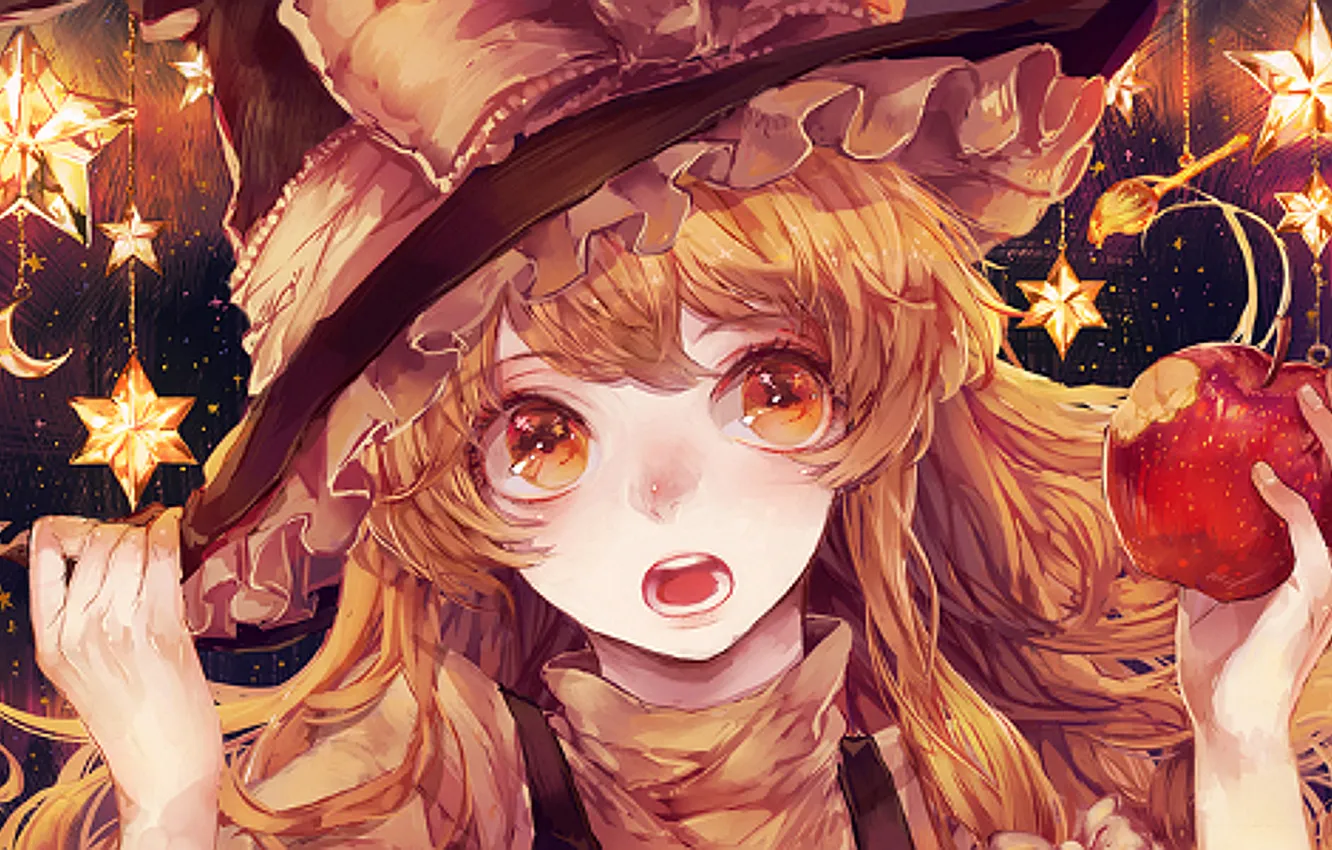 Фото обои apple, touhou, stars, witch, marisa