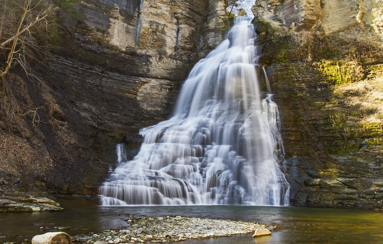 Фото обои природа, скала, водопад