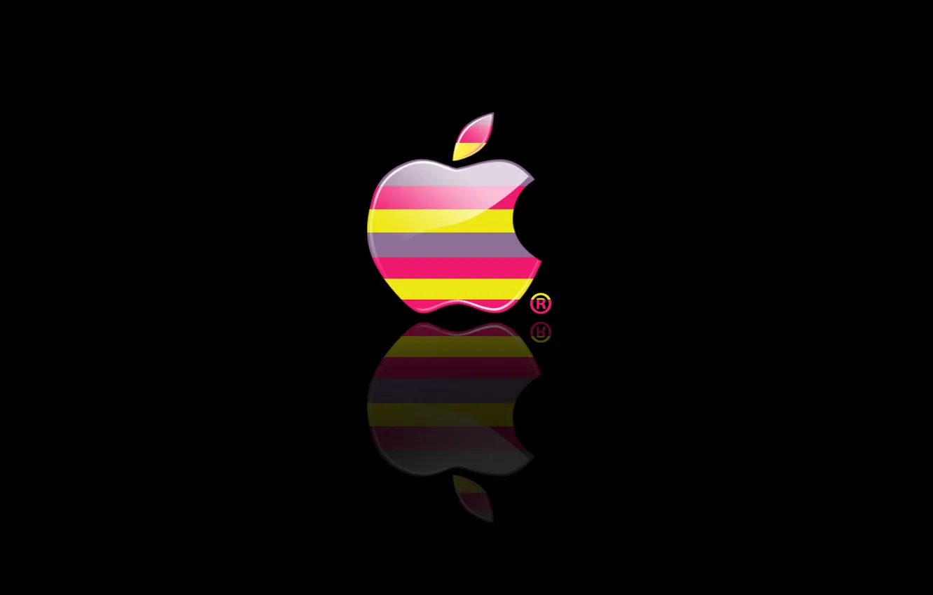 Фото обои компьютер, отражение, полосы, цвет, apple, логотип, mac, телефон