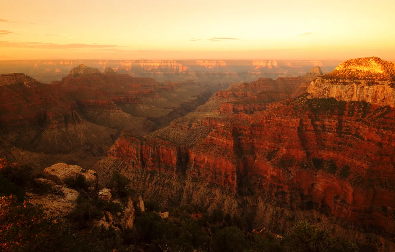 Фото обои горы, рассвет, высота, каньон