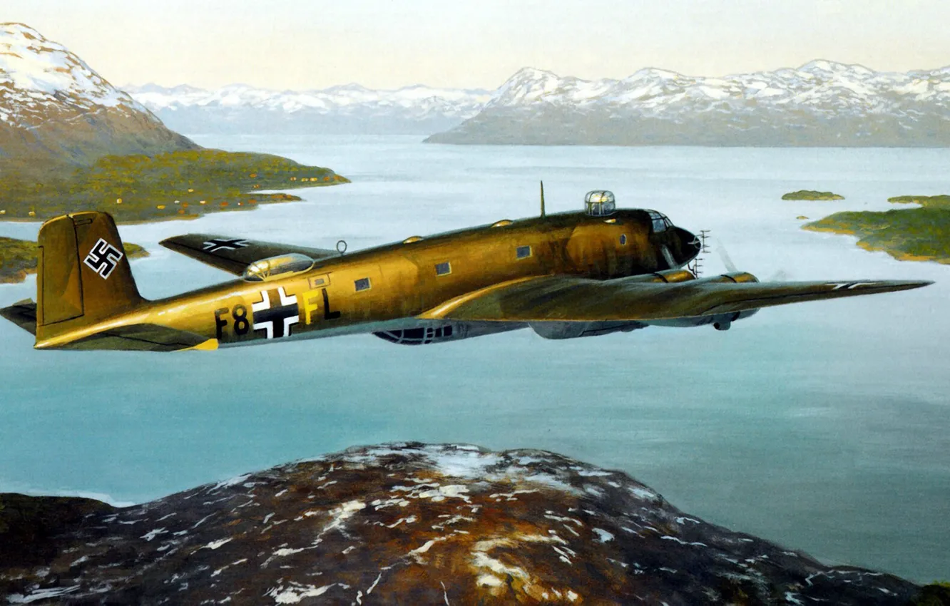Фото обои bomber, war, art, airplane, painting, ww2, Focke-Wulf Fw 200 Condor