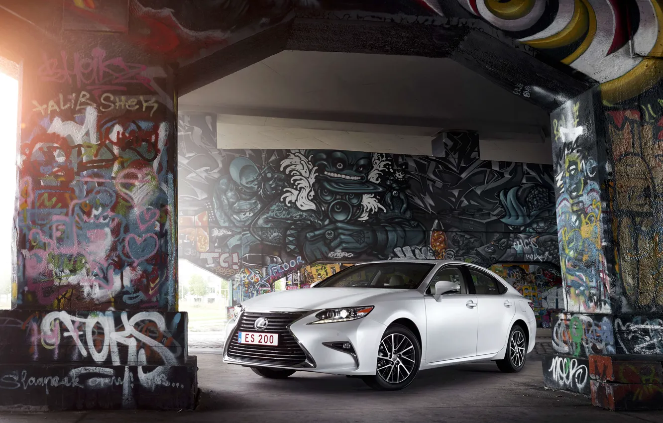Фото обои авто, свет, стена, граффити, Lexus, лексус, ES 200