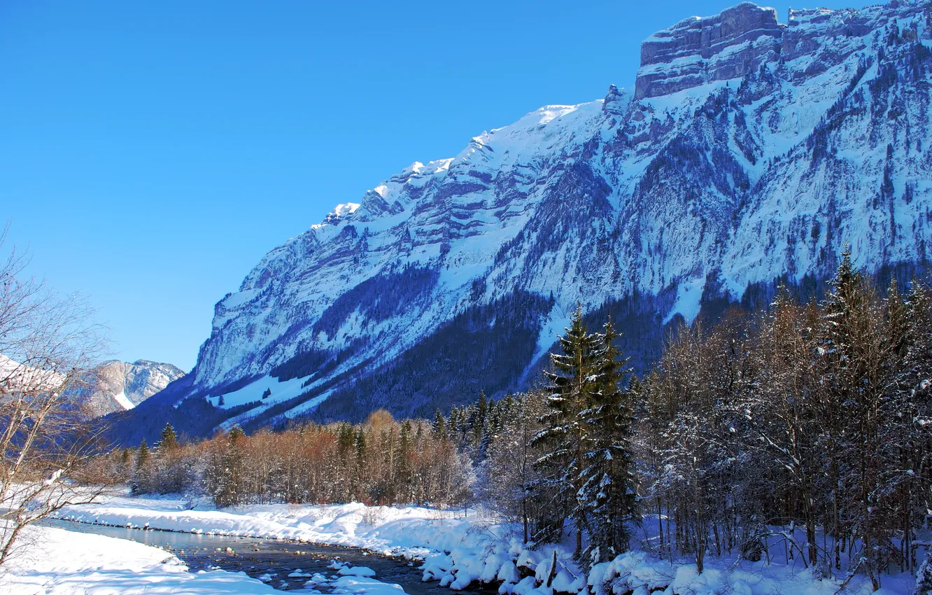Фото обои зима, пейзаж, горы, природа