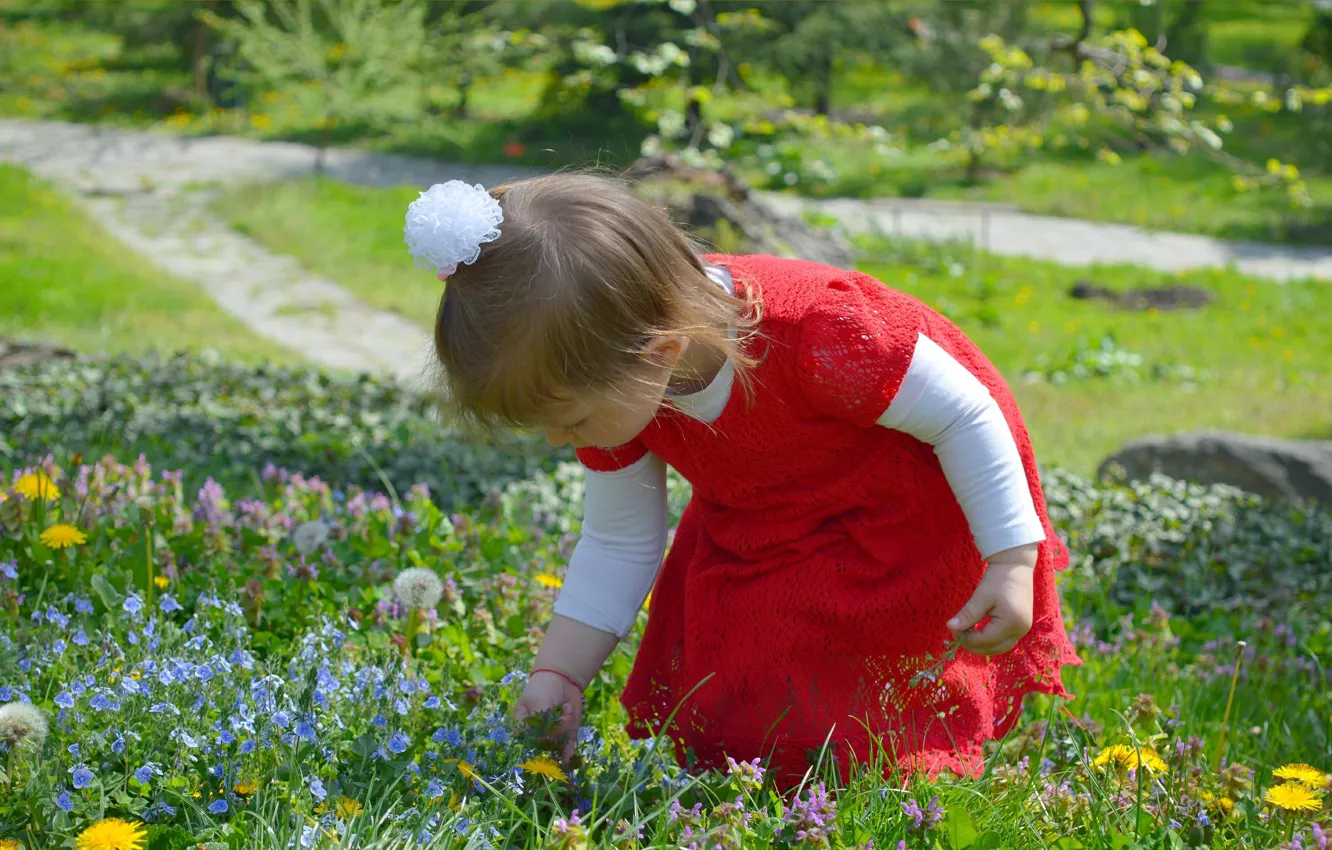 Фото обои Природа, Девочка, Цветочки, Nature, Flowers, Child