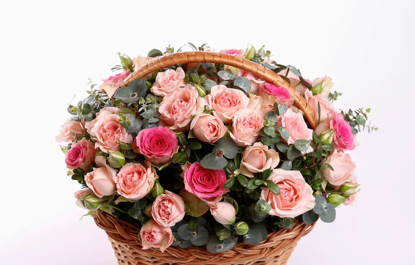 Фото обои корзина, розы, букет, Rose, basket, шикарный