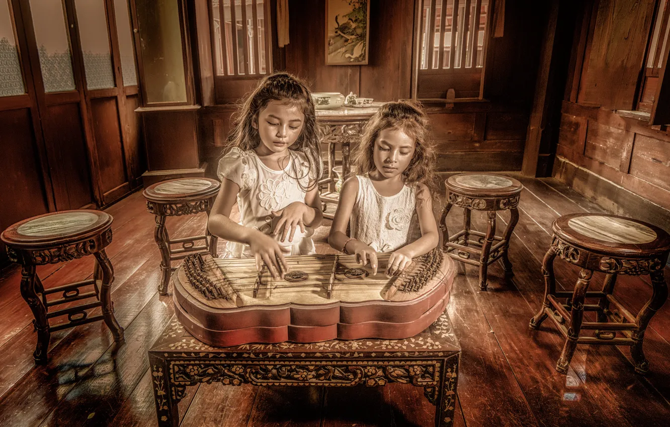 Фото обои музыка, девочки, инструмент