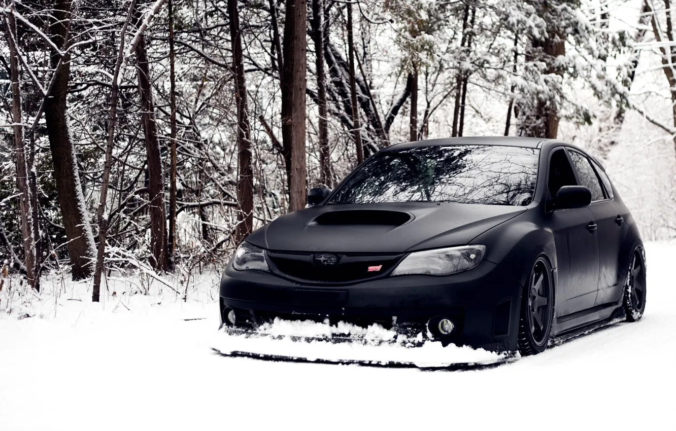 Фото обои зима, car, машина, авто, лес, снег, обои, черный