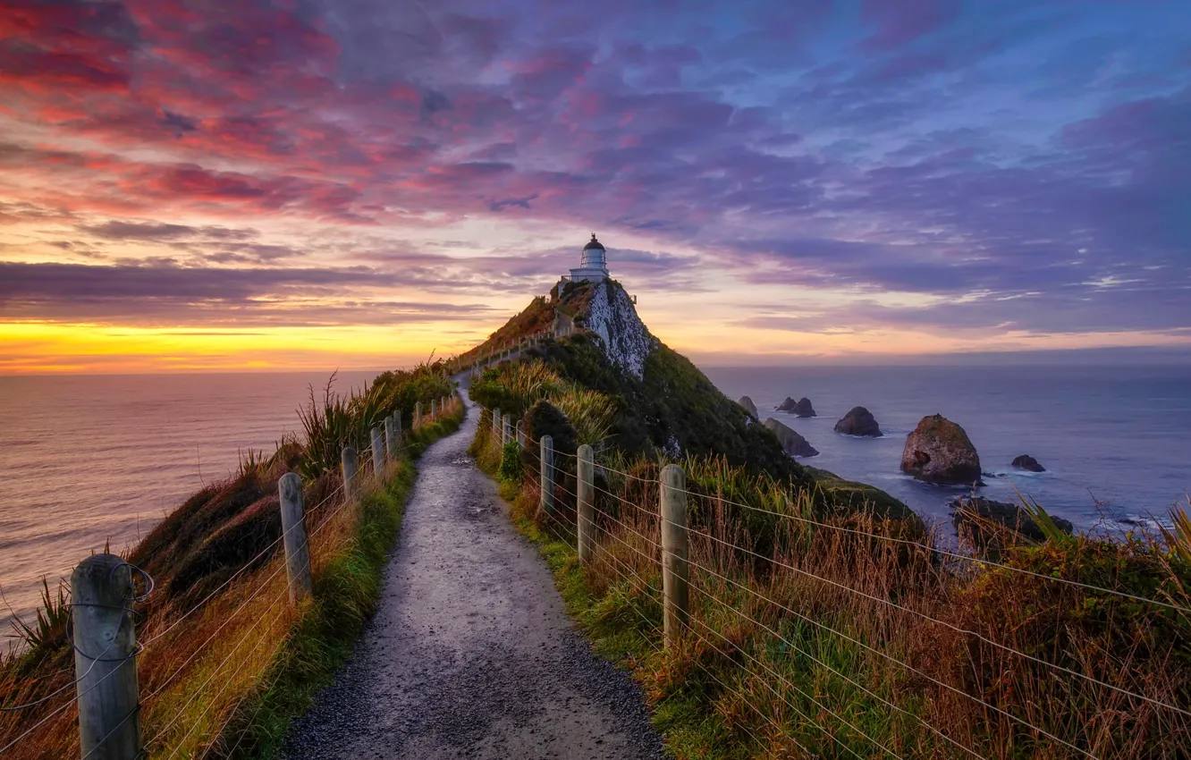 Фото обои sunrise, Lighthouse, Nugget Point