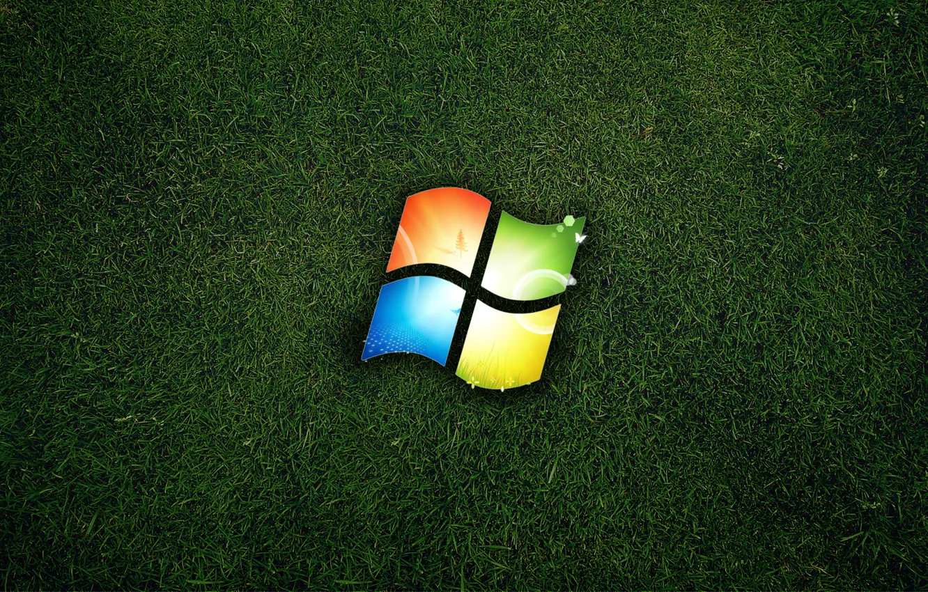 Фото обои трава, лого, windows