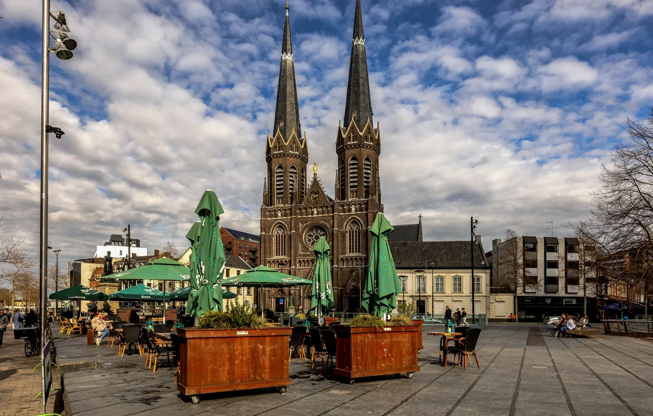 Фото обои площадь, церковь, кафе, Нидерланды, Tilburg