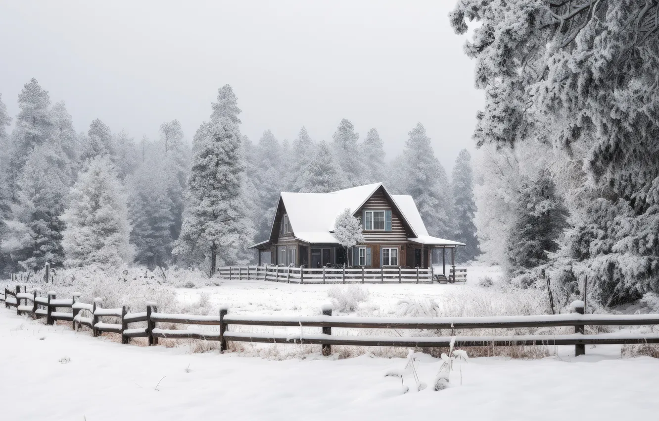 Фото обои зима, снег, деревня, домик, house, хижина, winter, snow