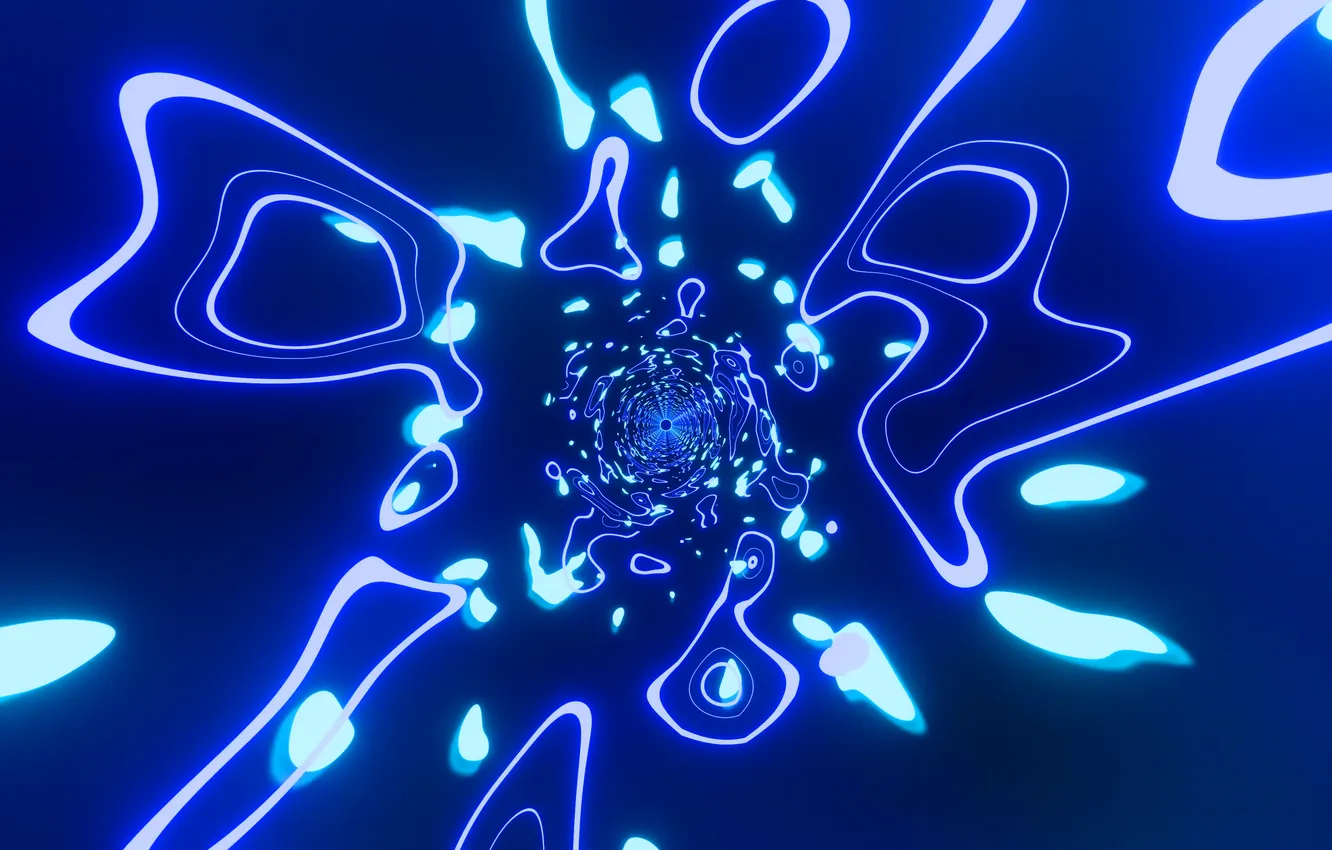 Фото обои abstract, waves, blue, neon, blue background, digital art