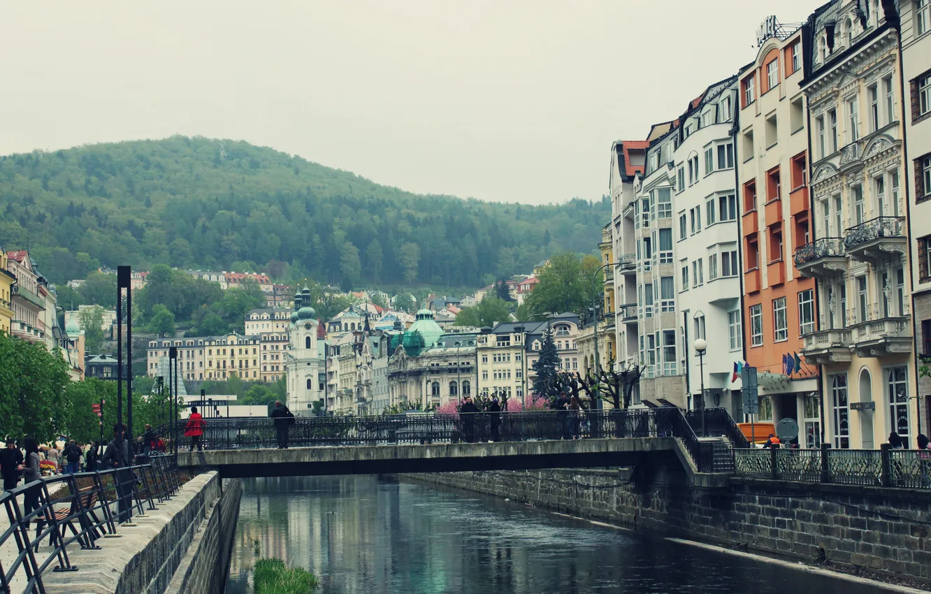 Фото обои город, река, Чехия