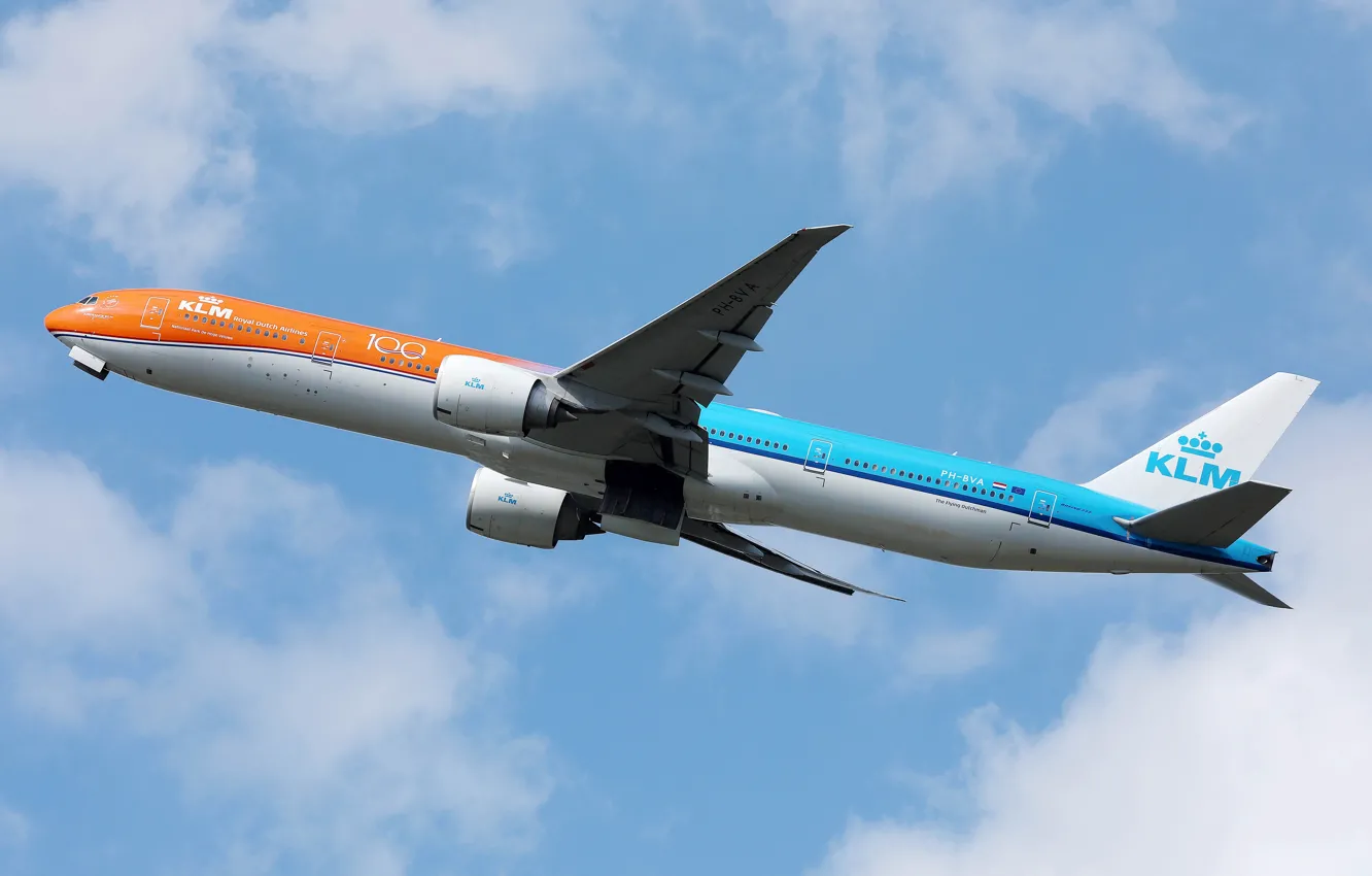 Фото обои самолет, фото, Boeing, KLM Orange livery b777