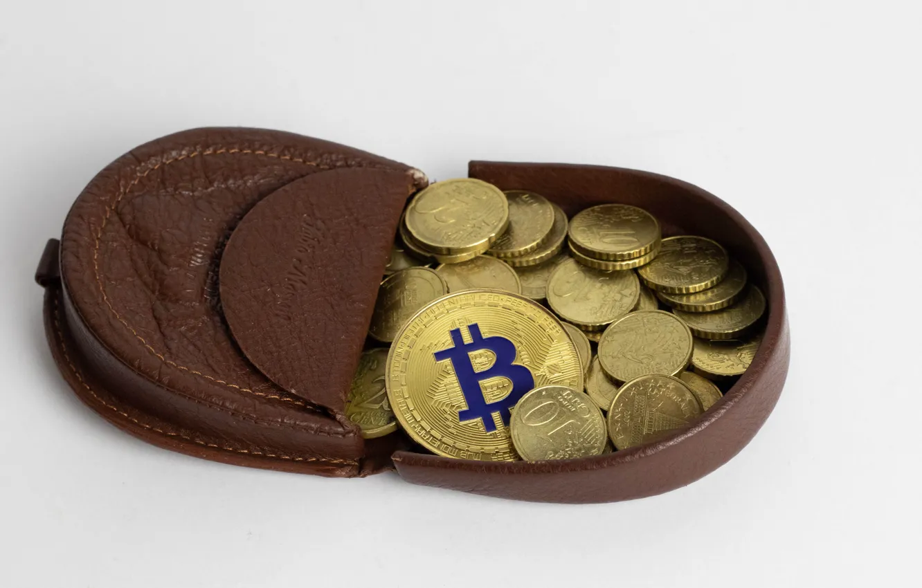 Фото обои фон, деньги, монеты, кошелёк, Bitcoin