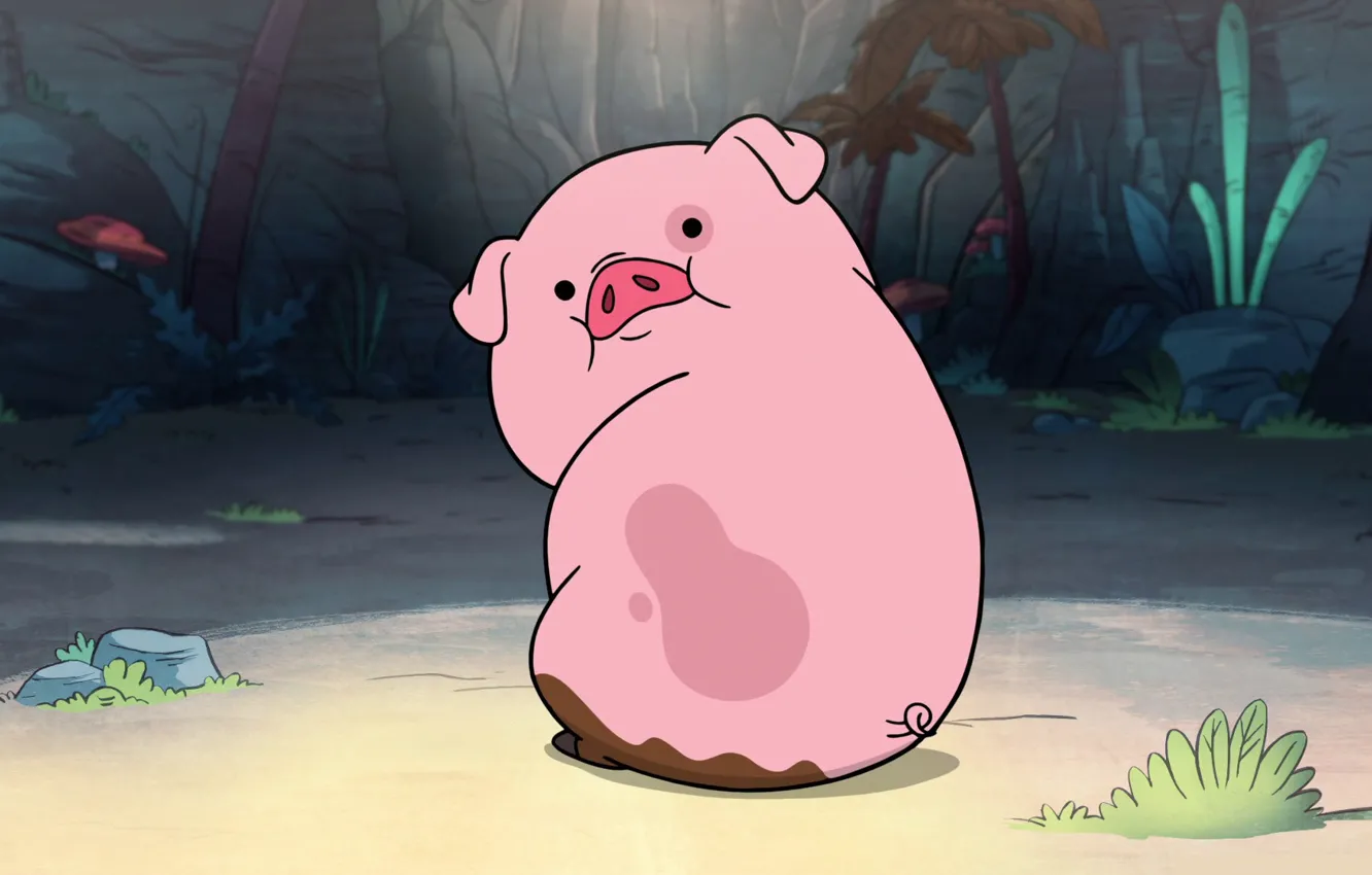 Фото обои розовая, свинья, свинка, Gravity Falls, Гравити Фолз, Waddles, Мэйбл, Пухля