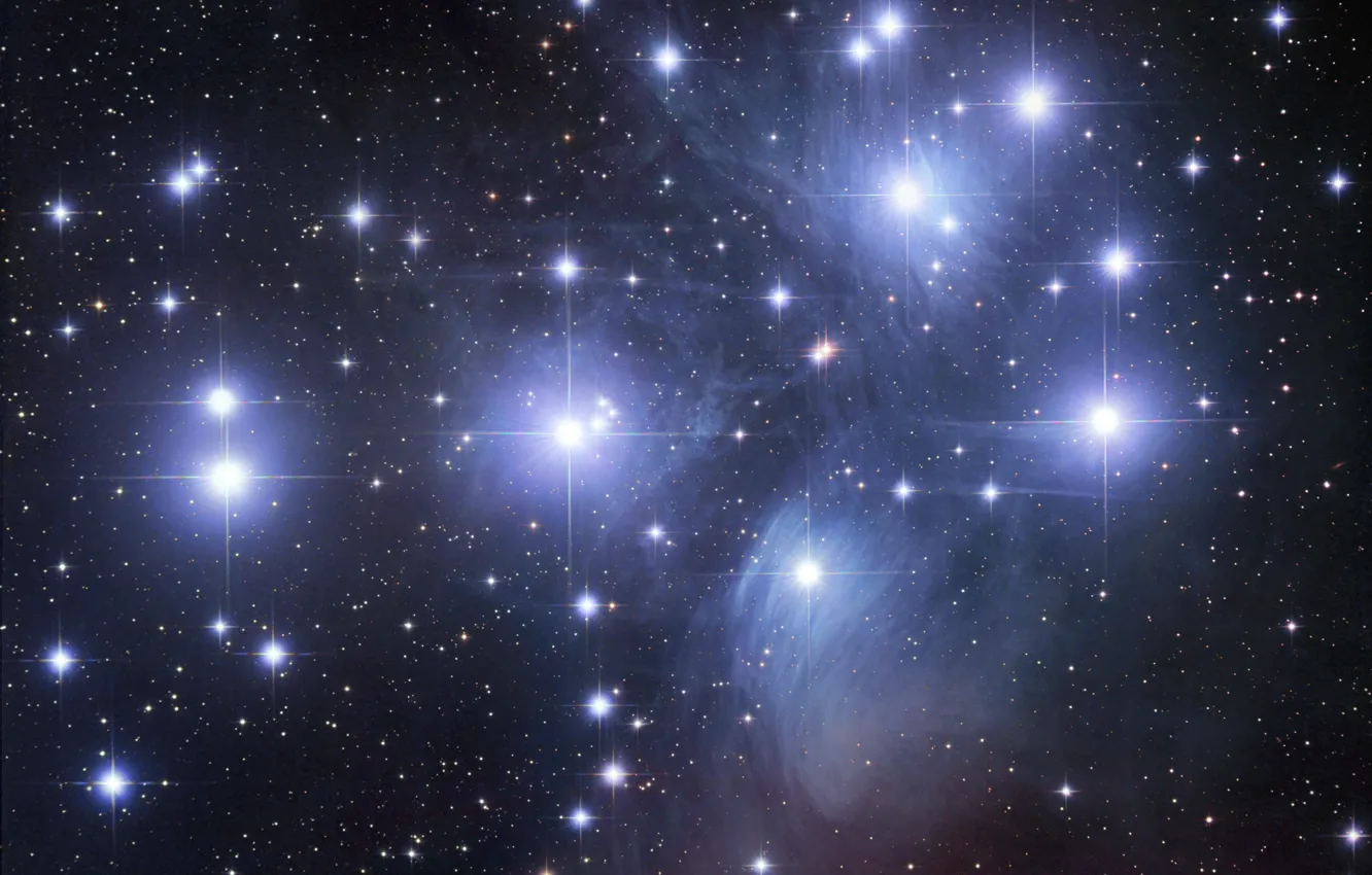 Фото обои космос, звезды, туманность, плеяды