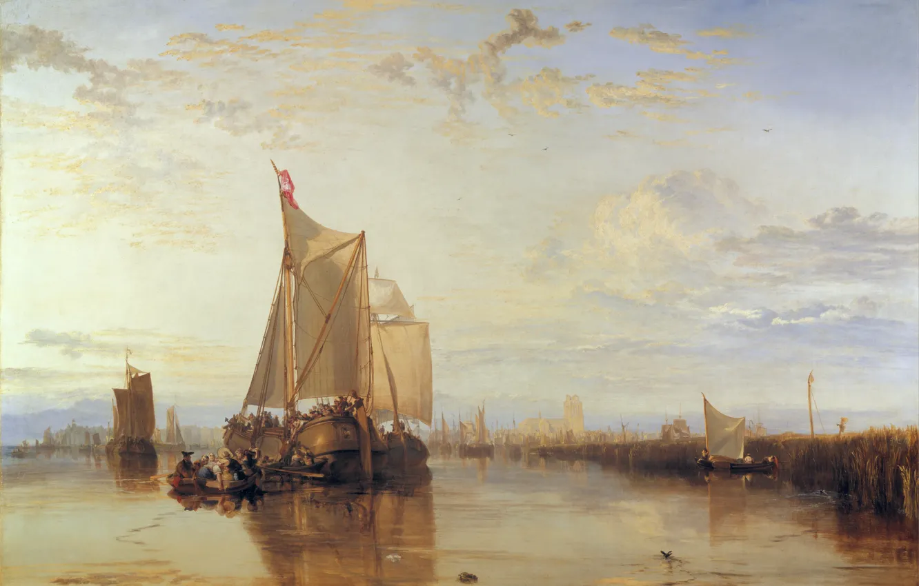 Фото обои корабль, картина, порт, парус, морской пейзаж, Уильям Тёрнер
