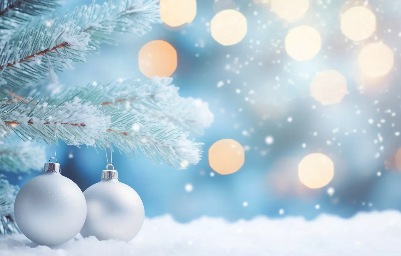 Фото обои украшения, снежинки, фон, шары, елка, Новый Год, Рождество, new year