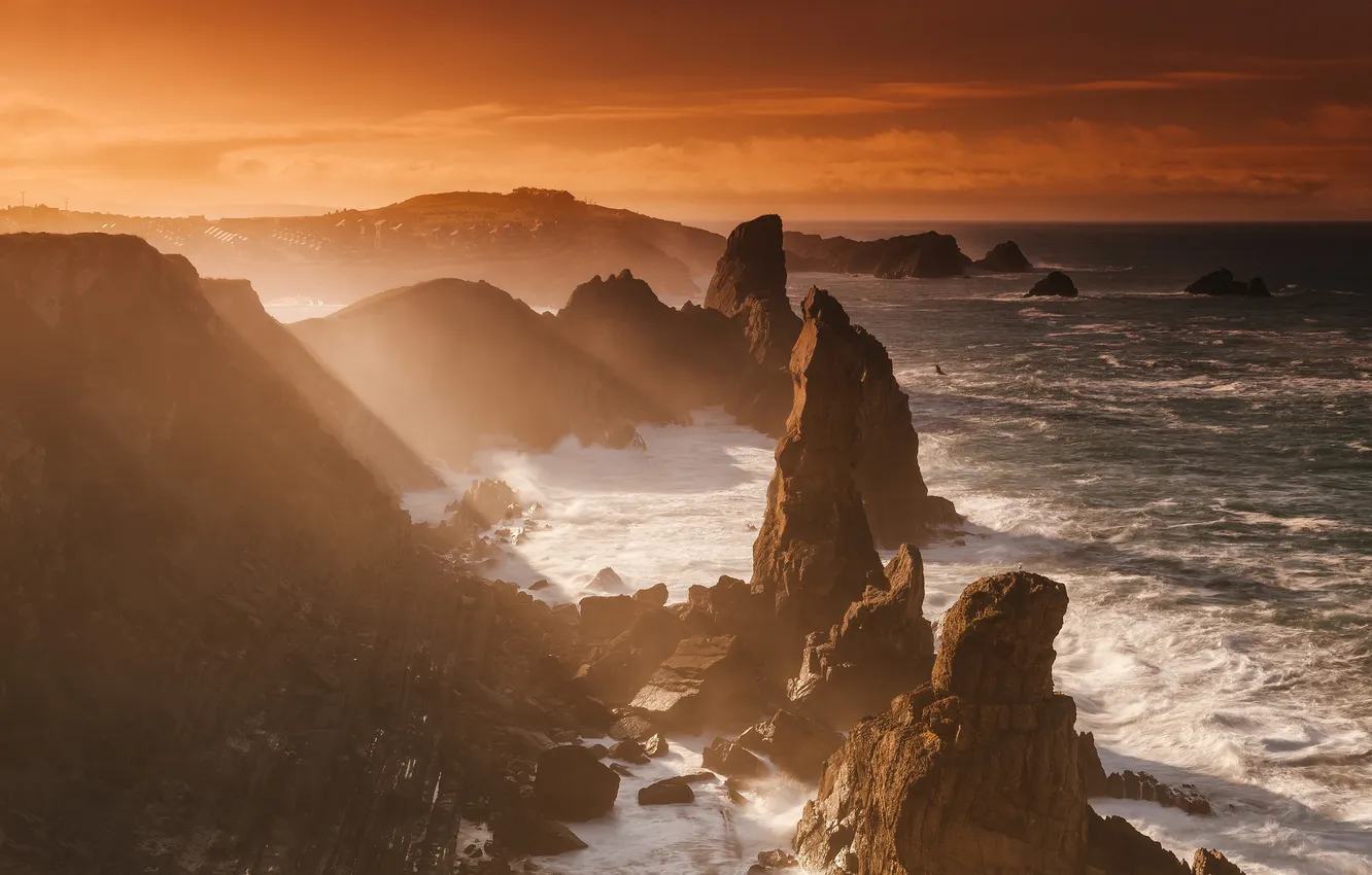 Фото обои волны, свет, океан, скалы, берег, Австралия