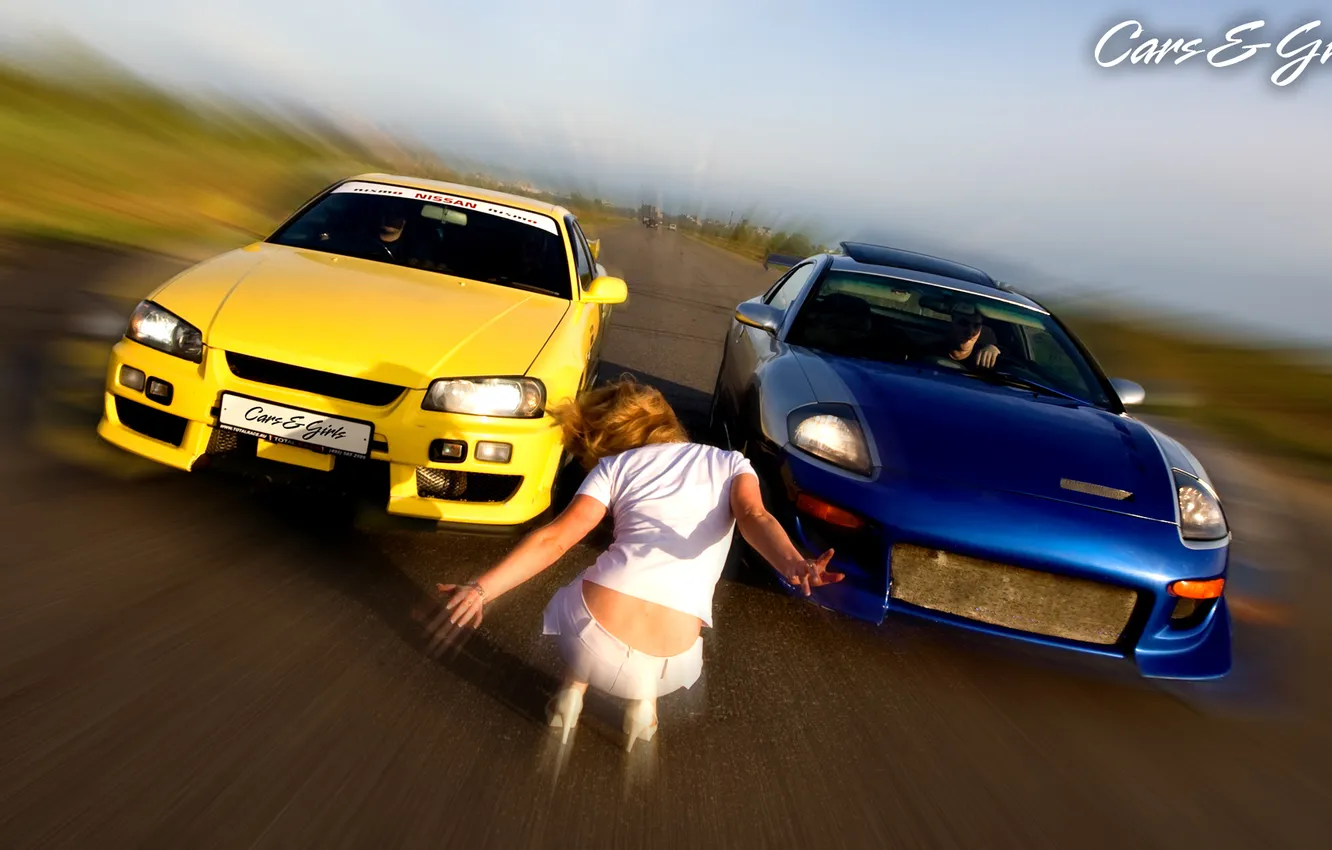 Фото обои девушка, машины, гонки