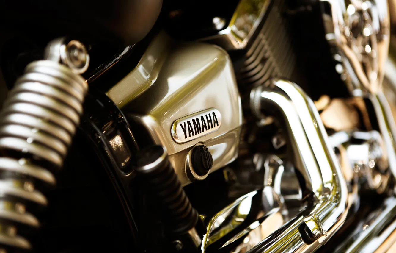 Фото обои макро, двигатель, мотоцикл, хром, yamaha, bike, мотор, macro