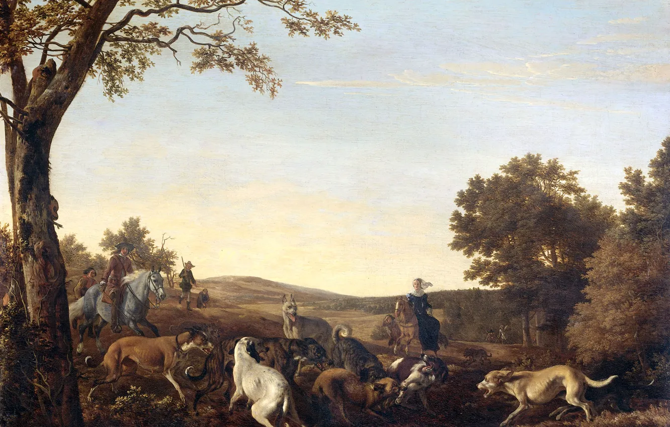 Фото обои пейзаж, масло, картина, Людольф де Йонг, Охота на Лис