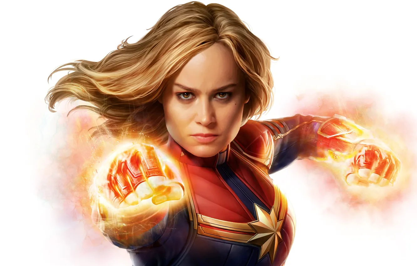 Фото обои фантастика, костюм, белый фон, комикс, MARVEL, Carol Danvers, Captain Marvel, Капитан Марвел