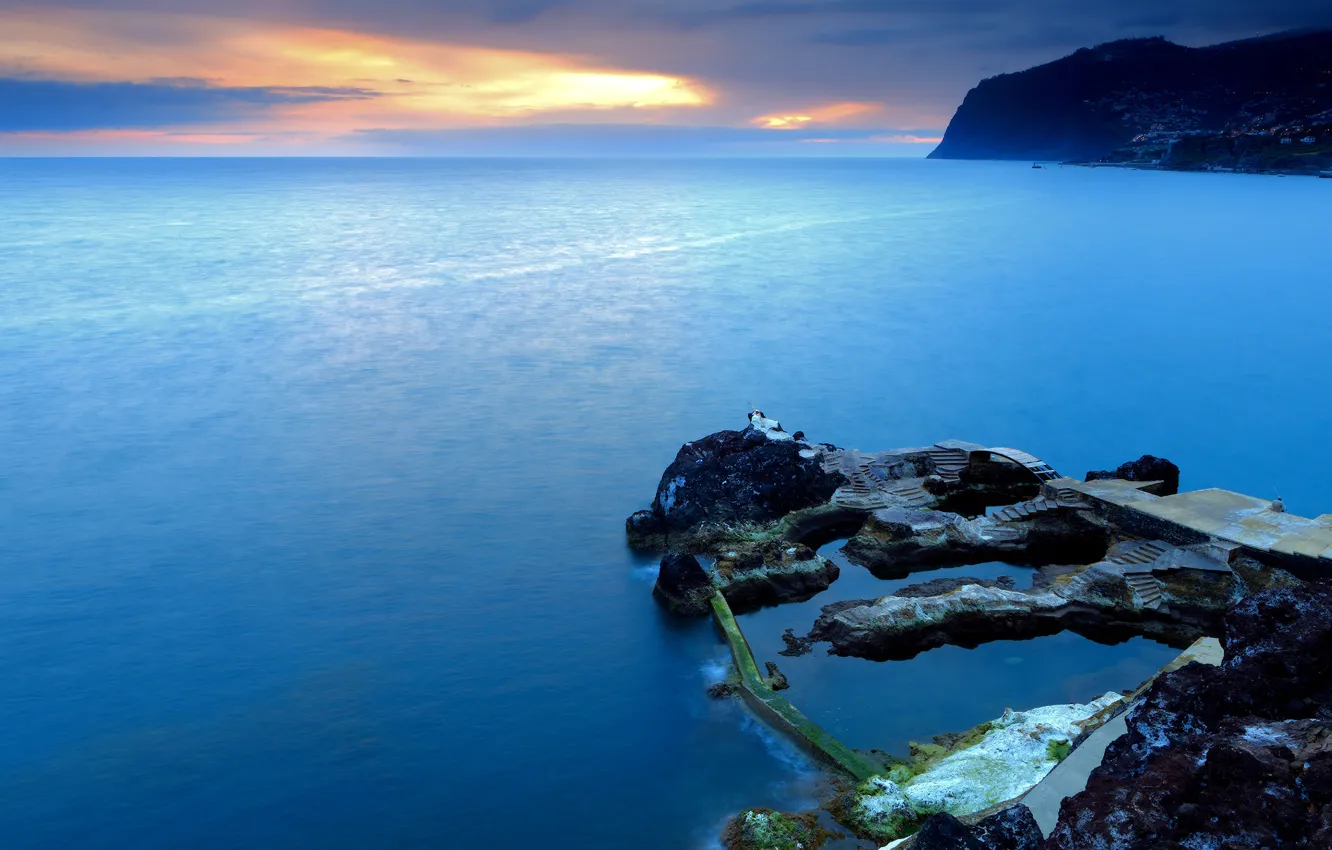 Фото обои море, закат, скалы, португалия