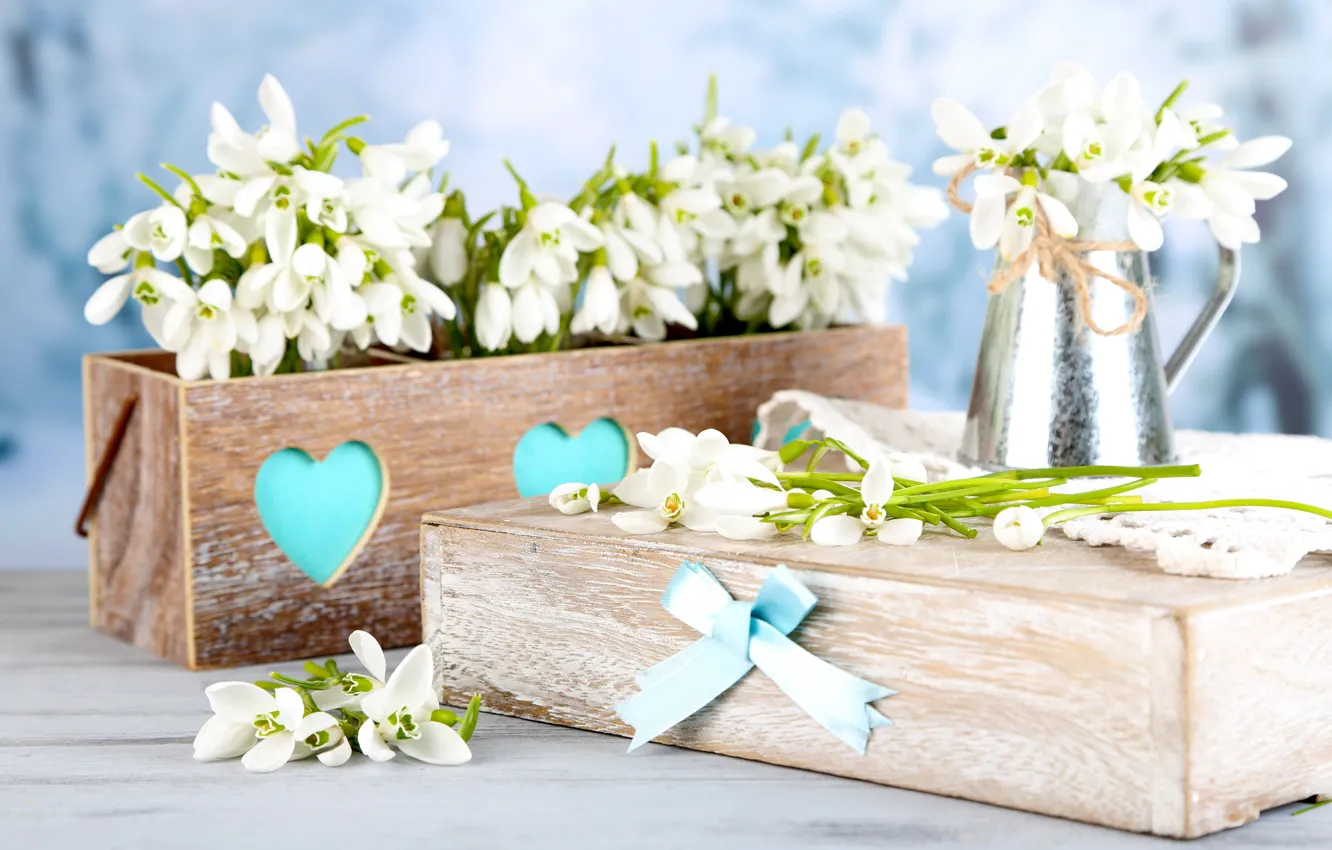 Фото обои подарок, букет, весна, подснежники, white, flowers, spring, delicate