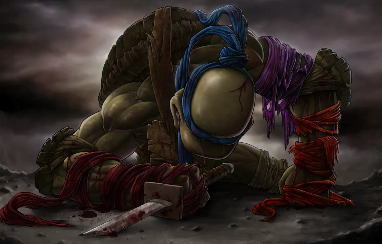 Фото обои кровь, меч, катана, слезы, teenage mutant ninja turtles, TMNT, Leonardo, Леонардо