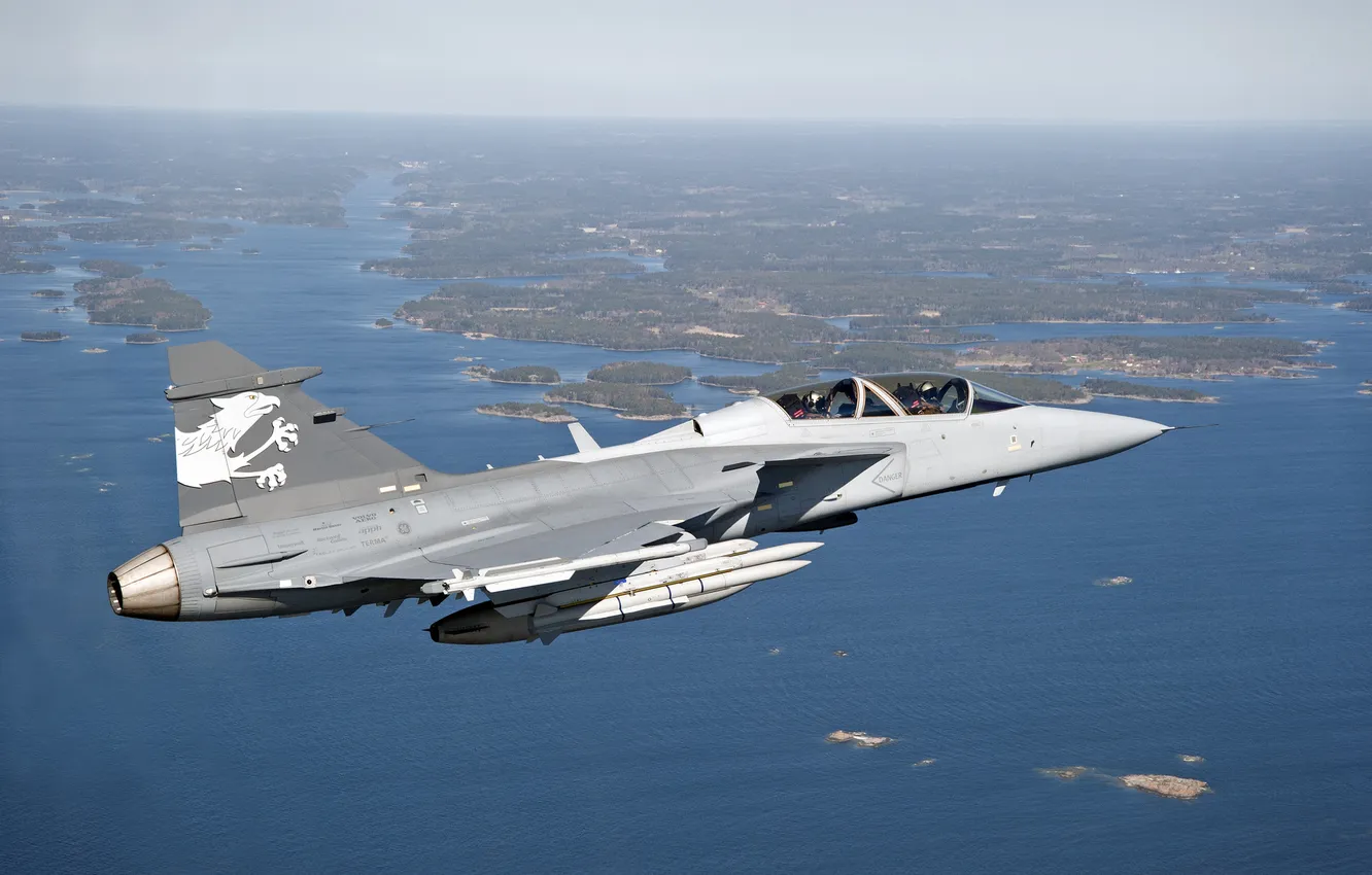 Фото обои полет, истребитель, Saab, бомбардировщик, пилоты, суша, многоцелевой, Gripen