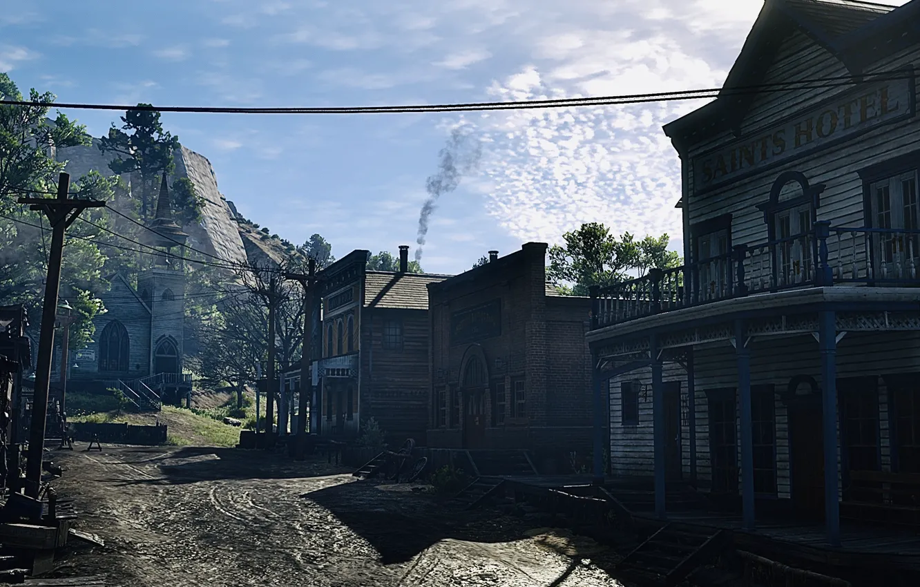 Фото обои HDR, game, sky, clouds, valentine, UHD, 4k, Red Dead Redemption 2