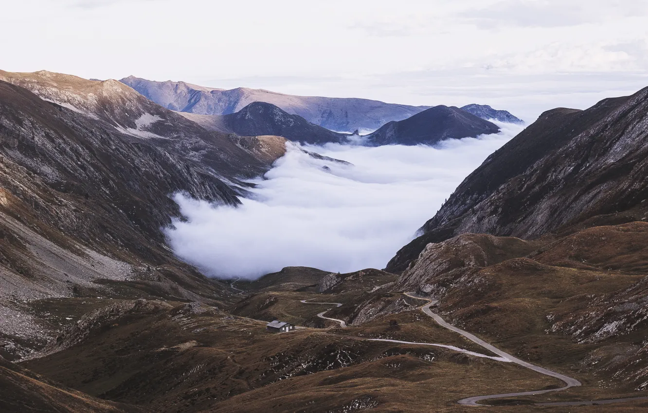 Фото обои дорога, облака, горы, дом, house, road, cloud, mountains