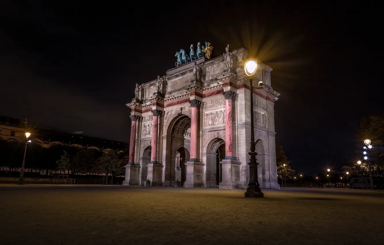Фото обои ночь, огни, Франция, Париж, триумфвльная арка