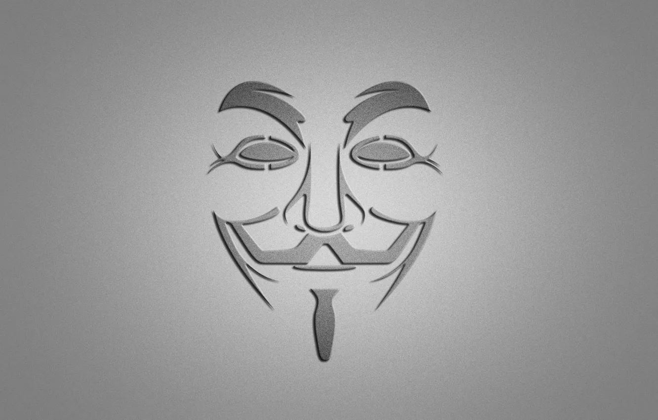 Фото обои улыбка, минимализм, маска, серый фон, V for Vendetta, V — значит вендетта