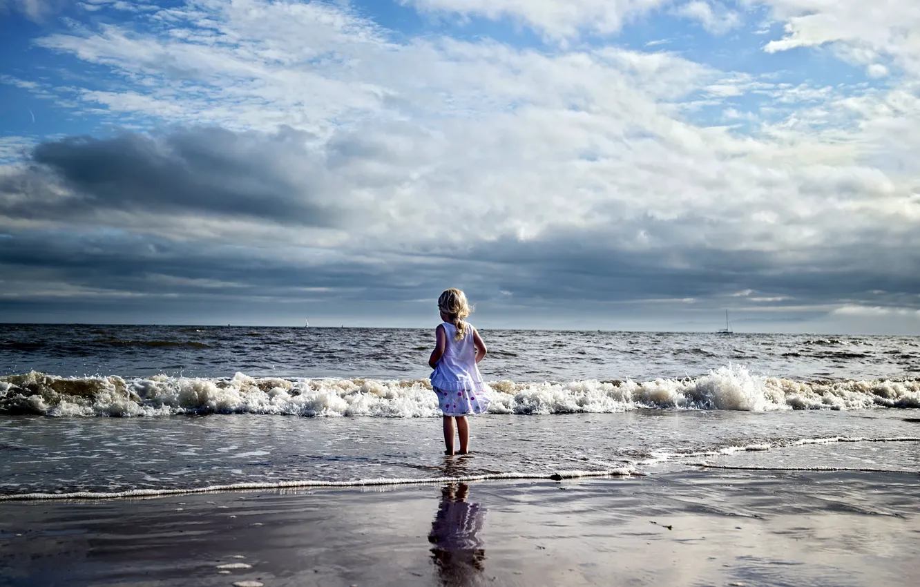 Фото обои море, пейзаж, настроение, девочка