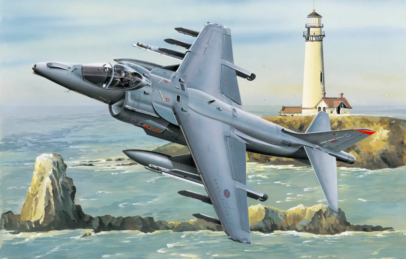 Фото обои war, art, airplane, painting, aviation, ww2, Hawker Harrier