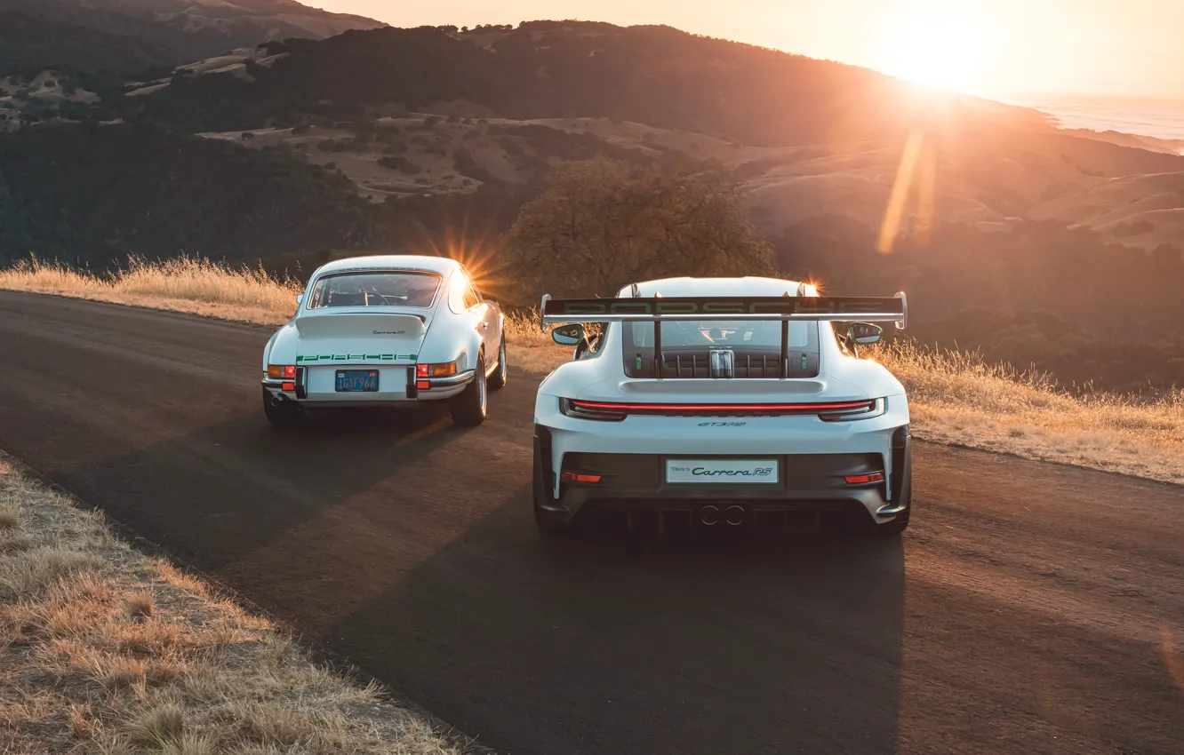 Фото обои солнце, 911, Porsche, суперкар, порше, задок, антикрыло, Porsche 911 GT3 RS