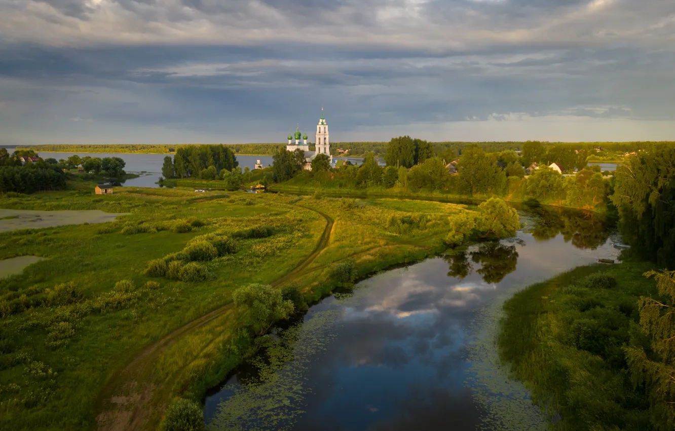 Фото обои пейзаж, природа, река, храм, Волга, Алекс Римский, Диево-Городище
