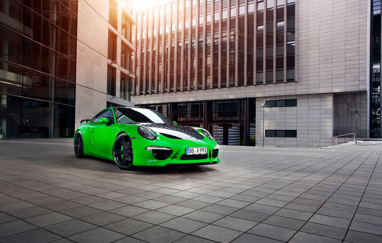 Фото обои купе, 911, Porsche, порше, зеленая, 2013, каррера, TechArt
