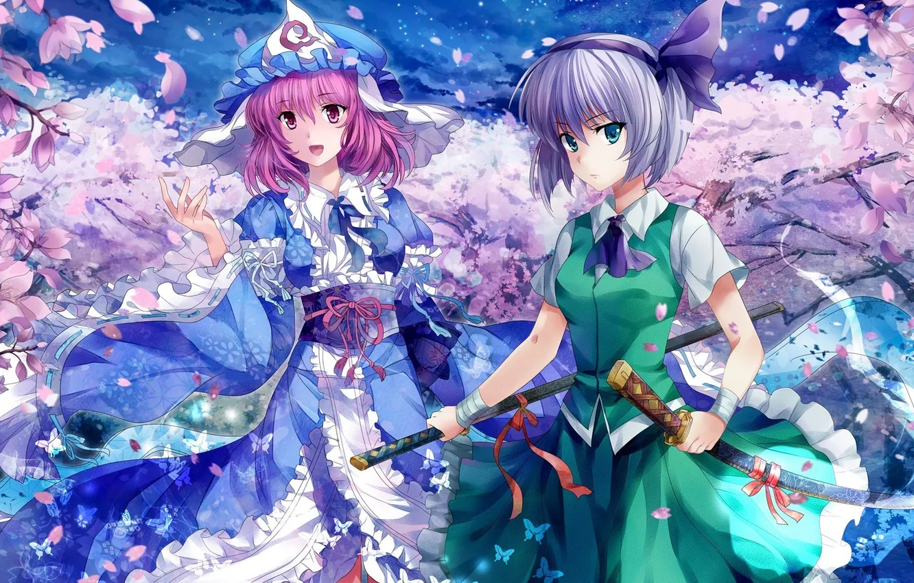 Фото обои девушки, аниме, саккура, touhou, катаны